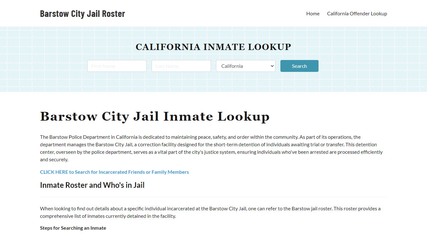 Barstow Police Department & City Jail, CA Inmate Roster, Arrests, Mugshots