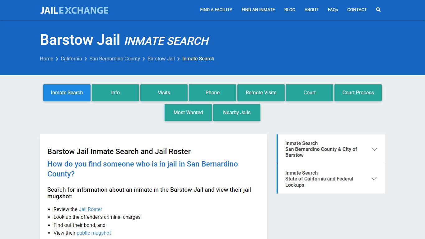Inmate Search: Roster & Mugshots - Barstow Jail, CA